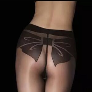 Pantyhose black sheer bow pinup fishnet stockings Cabaret burlesque lingerie new